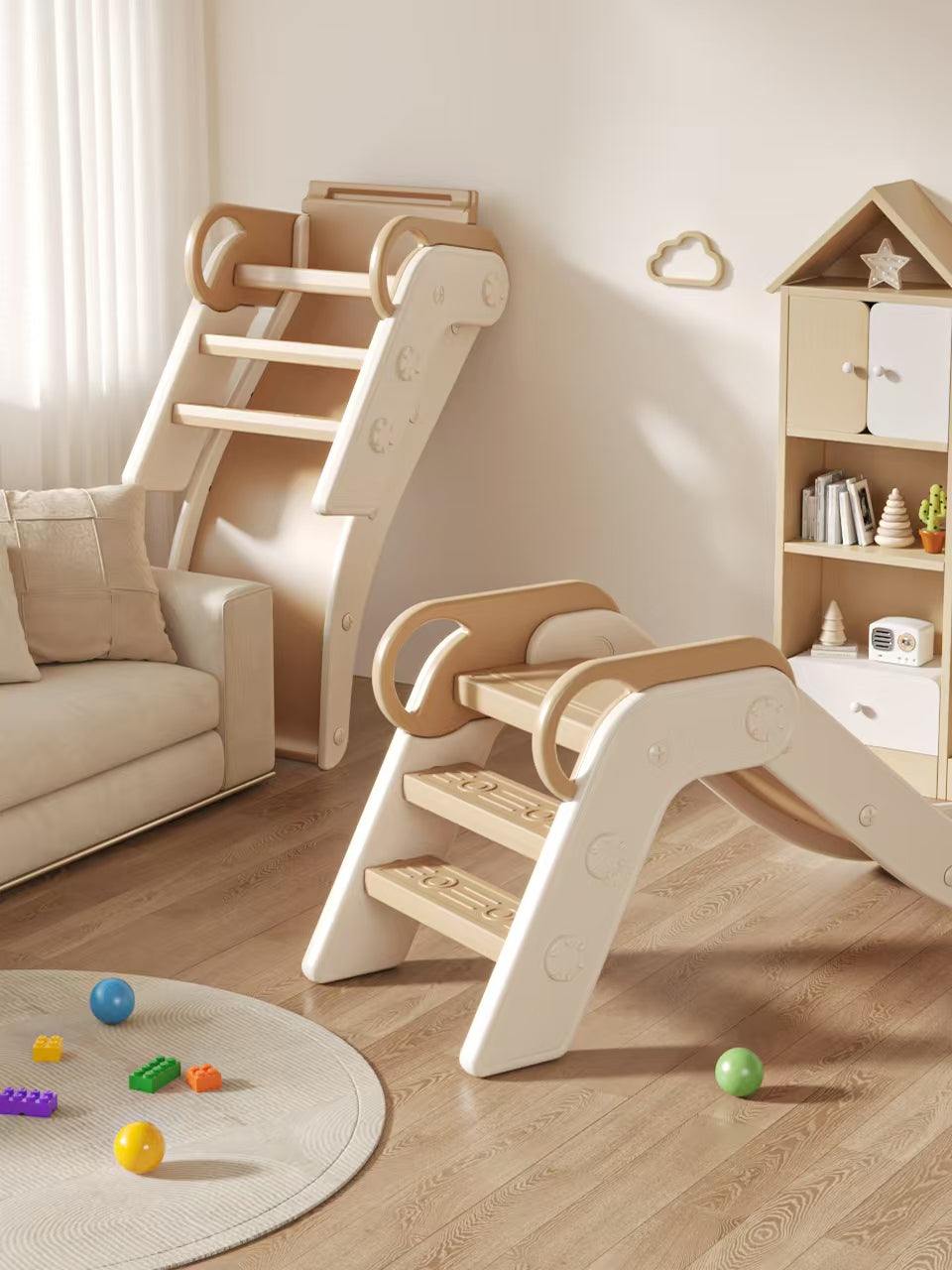 Beige/crème inklapbare glijbaan peuter voor binnen en buiten, compact en veilig