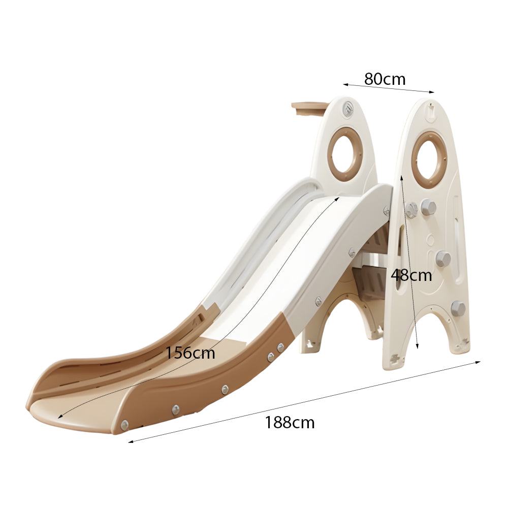 Glijbaan Robuust Rond peuter kleuter crème bruin kunststof glijbaan 188x80x98 cm voor binnen en buiten