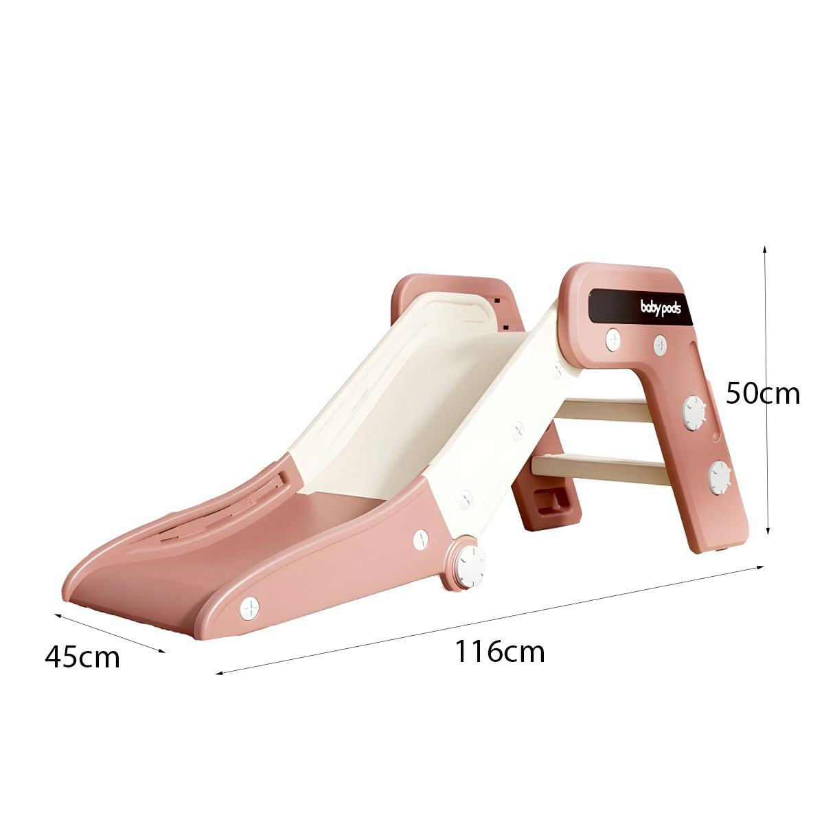 Glijbaan Modern Inklapbaar peuterglijbaan wit/roze voor binnen en buiten met antislip treden, duurzaam kunststof, 116x45x50 cm