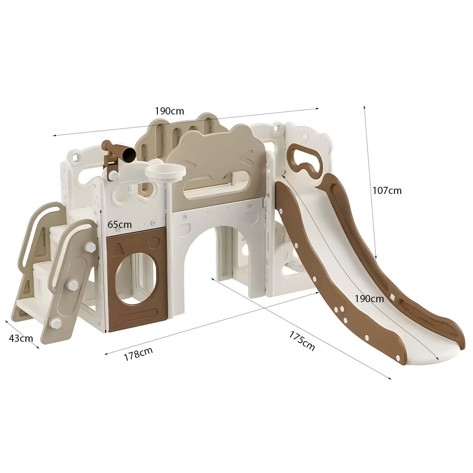 Speeltoestel Kasteel XL crème bruin kunststof kinderspeeltoestel met glijbaan voor binnen en buiten 3-5 jaar