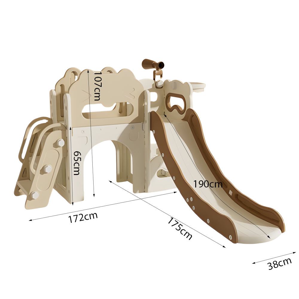 Speeltoestel Luxe Kasteel crème bruin met glijbaan voor binnen en buiten, kinderen 3-5 jaar