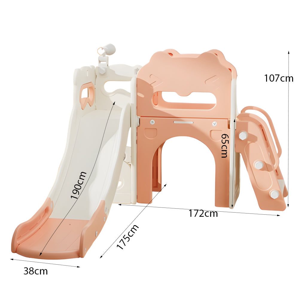 Speeltoestel Luxe Kasteel crème roze met glijbaan voor binnen en buiten, kindvriendelijk speeltoestel voor peuters en kleuters