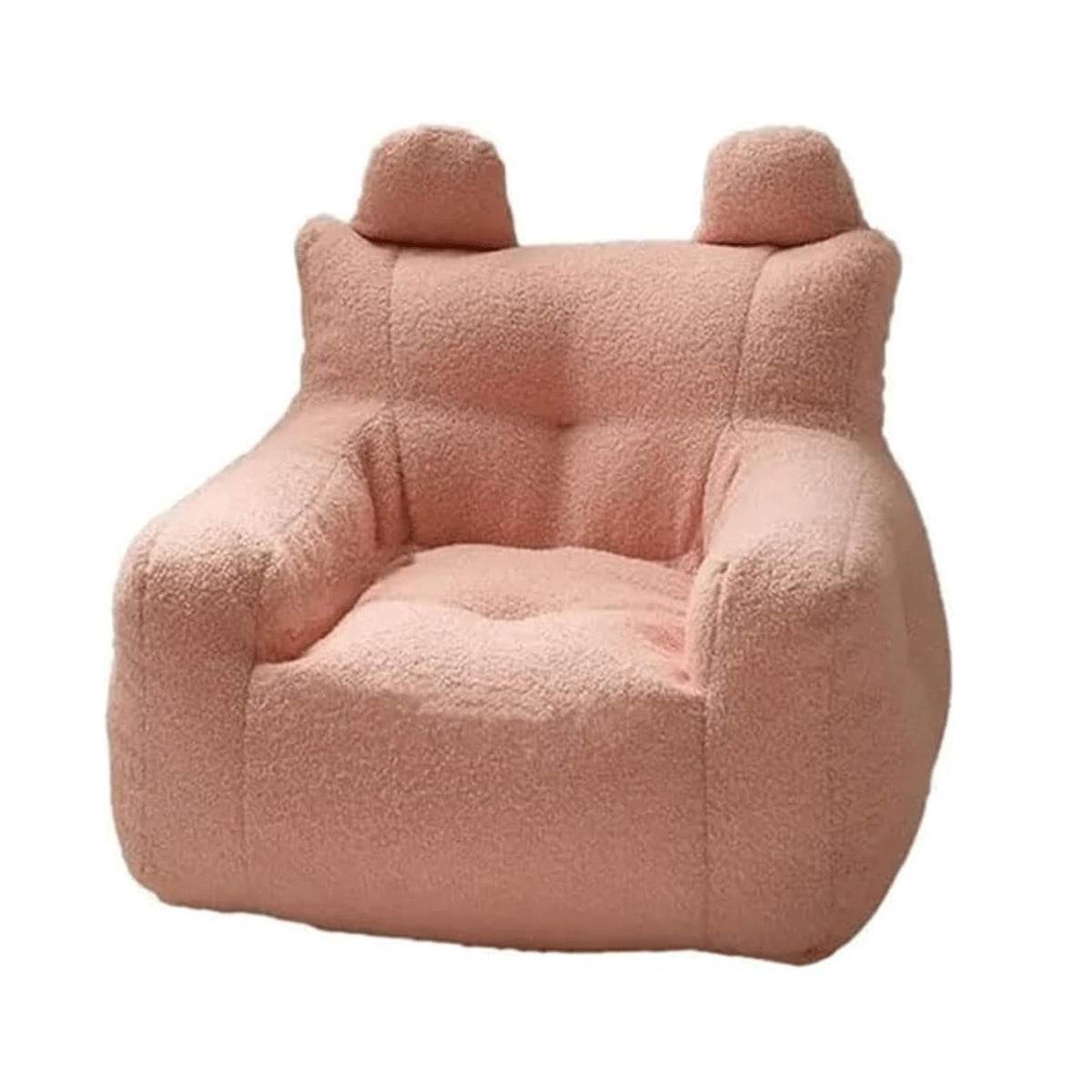 Roze Teddy Peuter Poef kinderfauteuil met zachte teddy stof en speelse oortjes voor kinderen 1-3 jaar