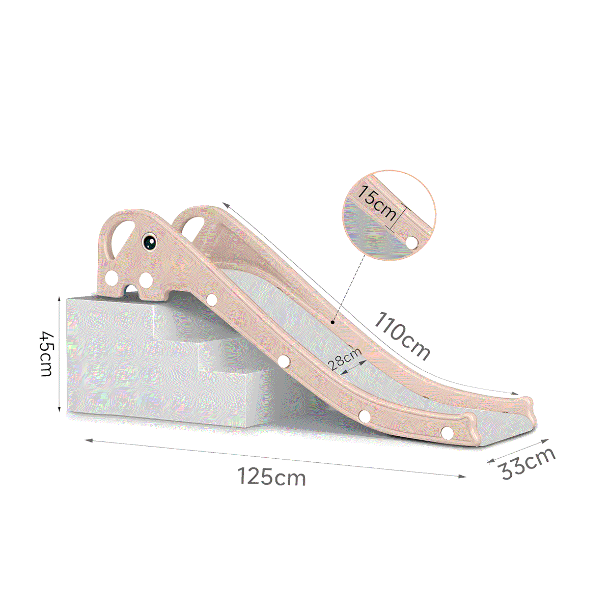 Roze Glijbaan Olifant Compact voor kinderen, 125x45x33 cm, duurzaam kunststof, binnen en buiten gebruik