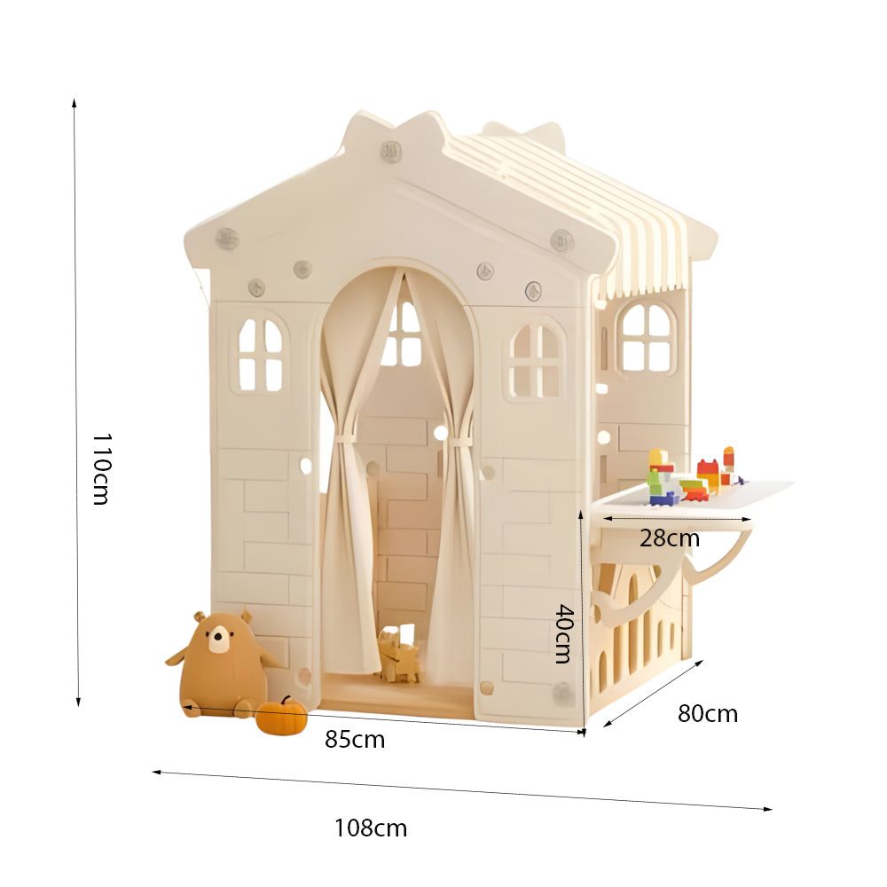 Speelhuis XL Crème/Beige duurzaam kunststof speelhuisje voor peuters en kleuters binnen en buiten met deurtje en werkblad