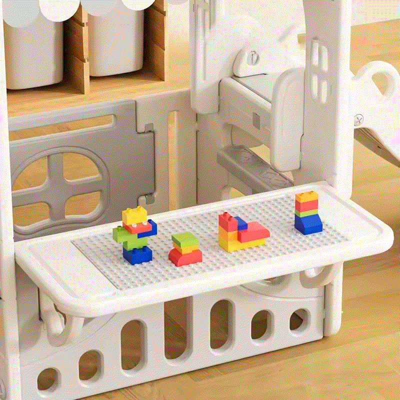 Modern crème/beige speelhuisje voor kinderen met basketbalring, geschikt voor binnen en buiten gebruik
