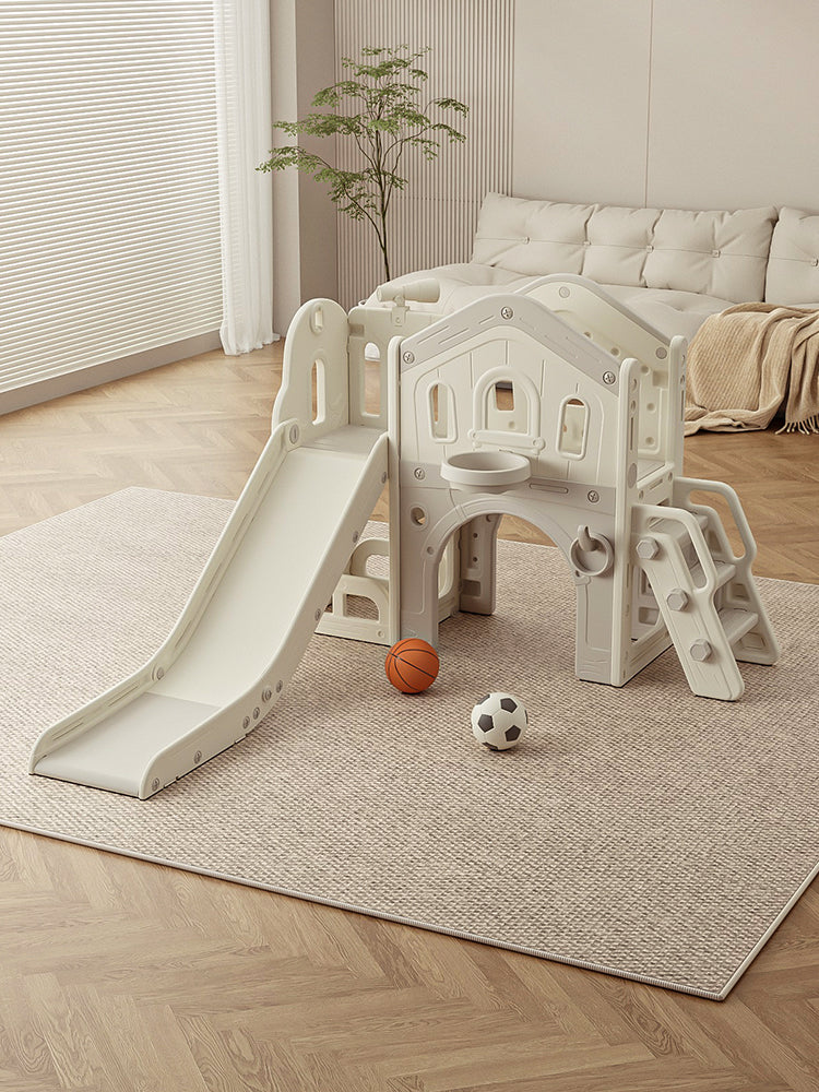 Speeltoestel Toren 3 in 1 Nature met glijbaan en basket Grijs/Wit