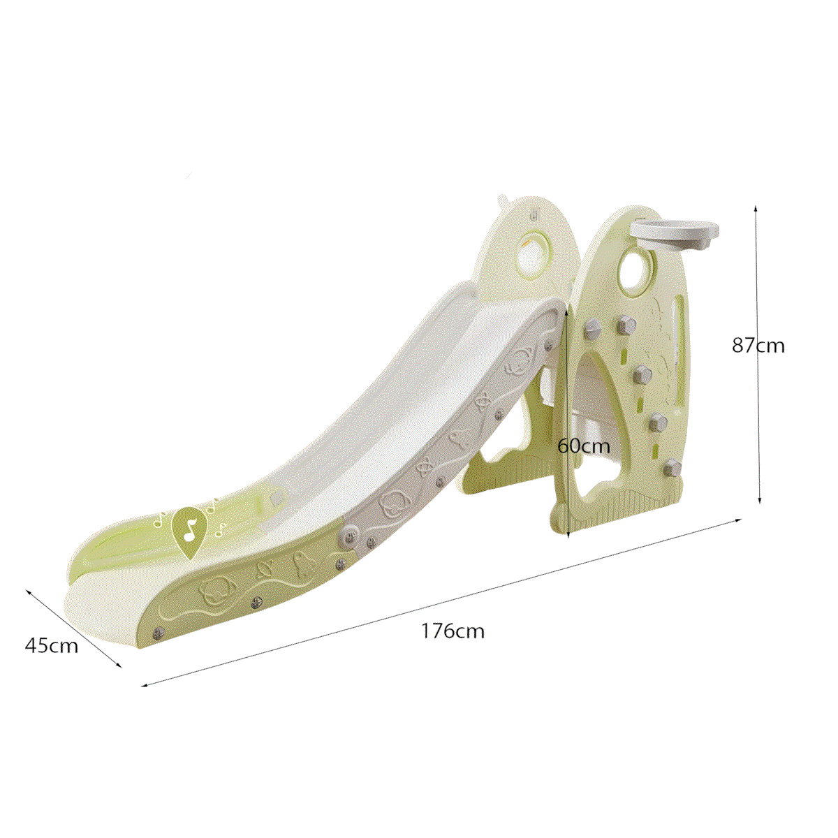 Glijbaan XL Inklapbaar crème/lichtgroen speelglijbaan voor kleuters en peuters binnen en buiten, duurzaam kunststof, inklapbaar design.