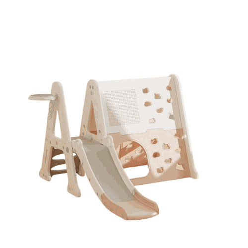 Speeltoestel met klimwand en glijbaan, basketbalring en speelhut voor binnen en buiten gebruik