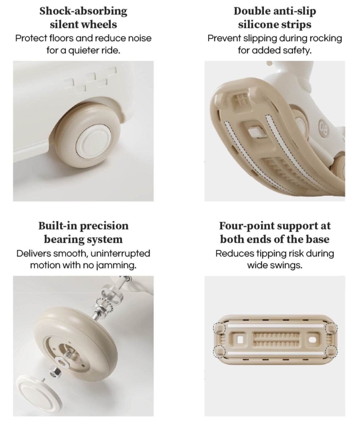 Hobbelfiguur Loopwagen Basic Beige/Crème met schokabsorberende wielen en anti-slip strips voor binnen en buiten gebruik