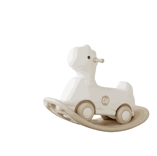 Hobbelfiguur Loopwagen Basic beige/crème speelgoed voor binnen en buiten, 2-in-1 hobbeldier en loopwagen