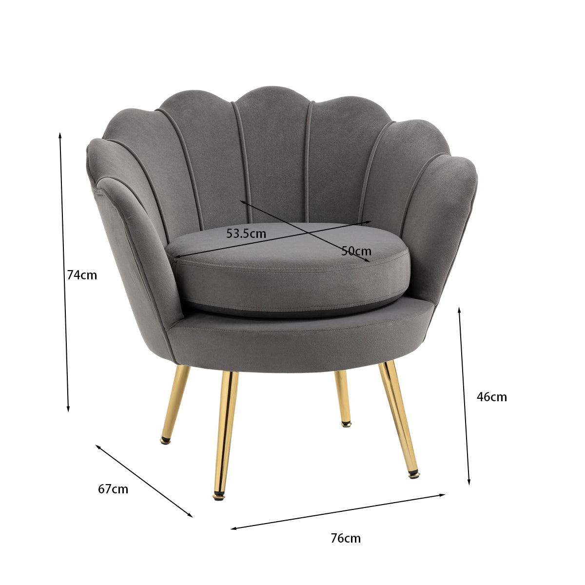 Velvet Schelp Fauteuil Stoel Grijs