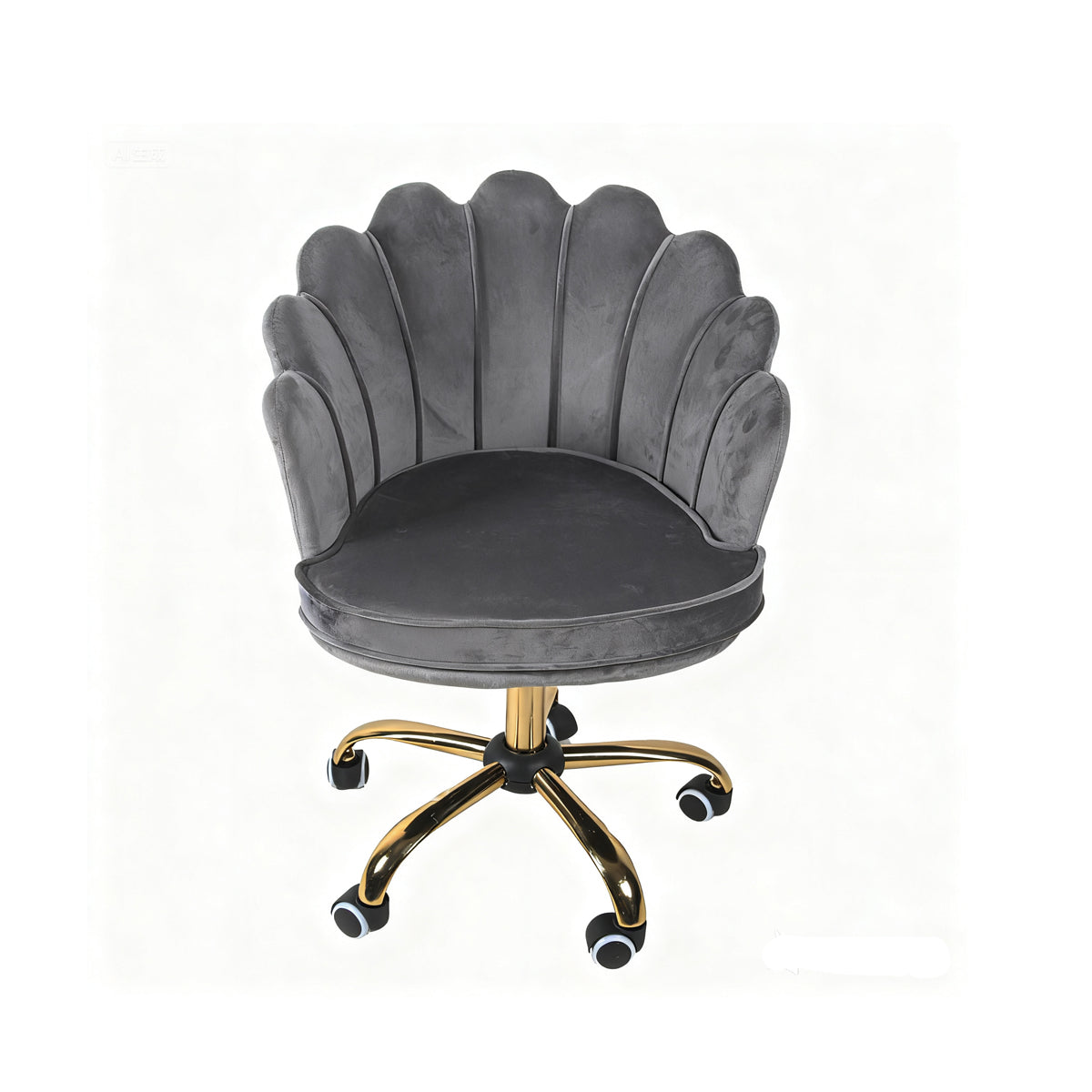 Grijze velvet schelp bureaustoel met goudkleurig onderstel en verstelbare zithoogte