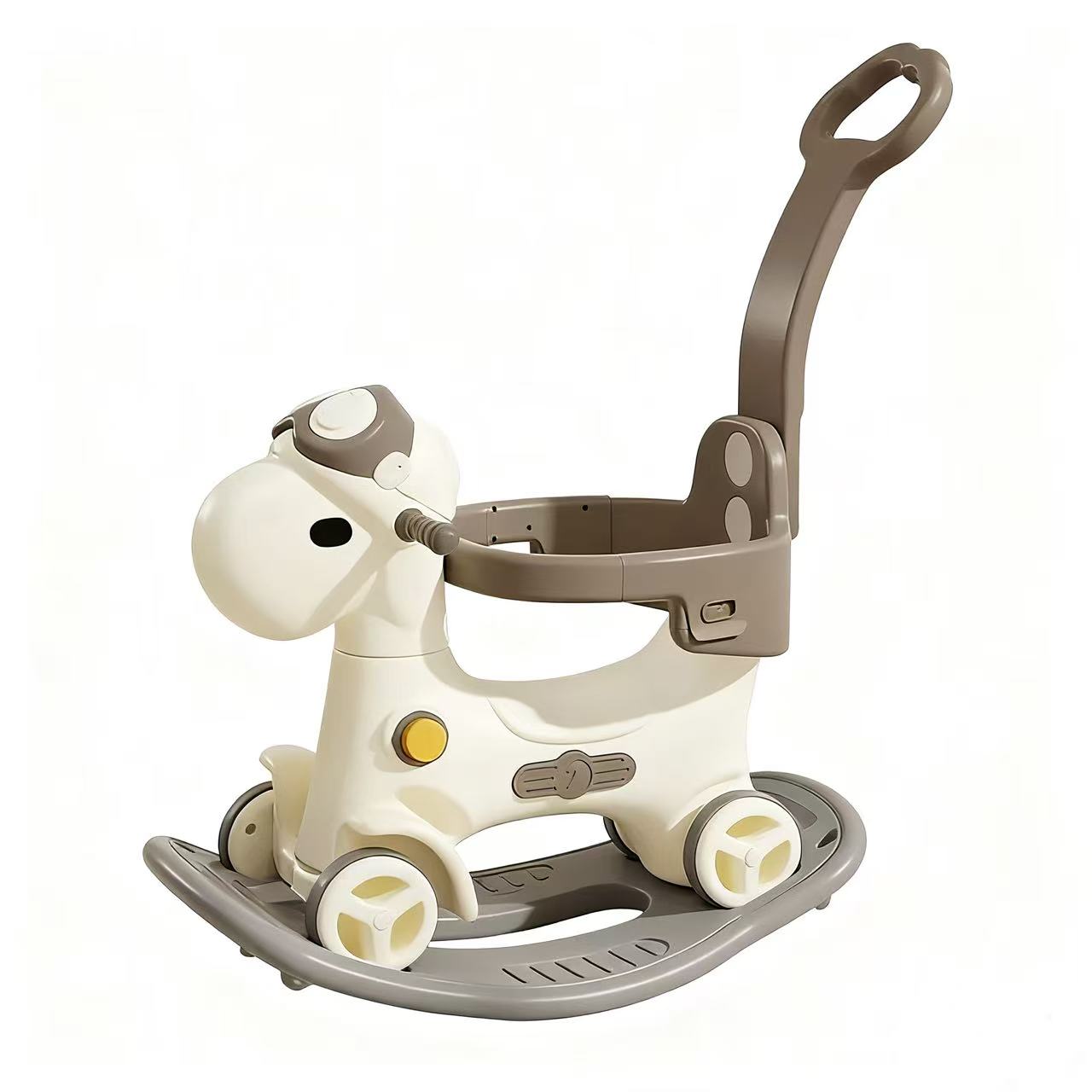 Hobbelfiguur Loopwagen Luxe grijs/crème kindertoy 2-in-1 schommel en loopwagen met duwstang