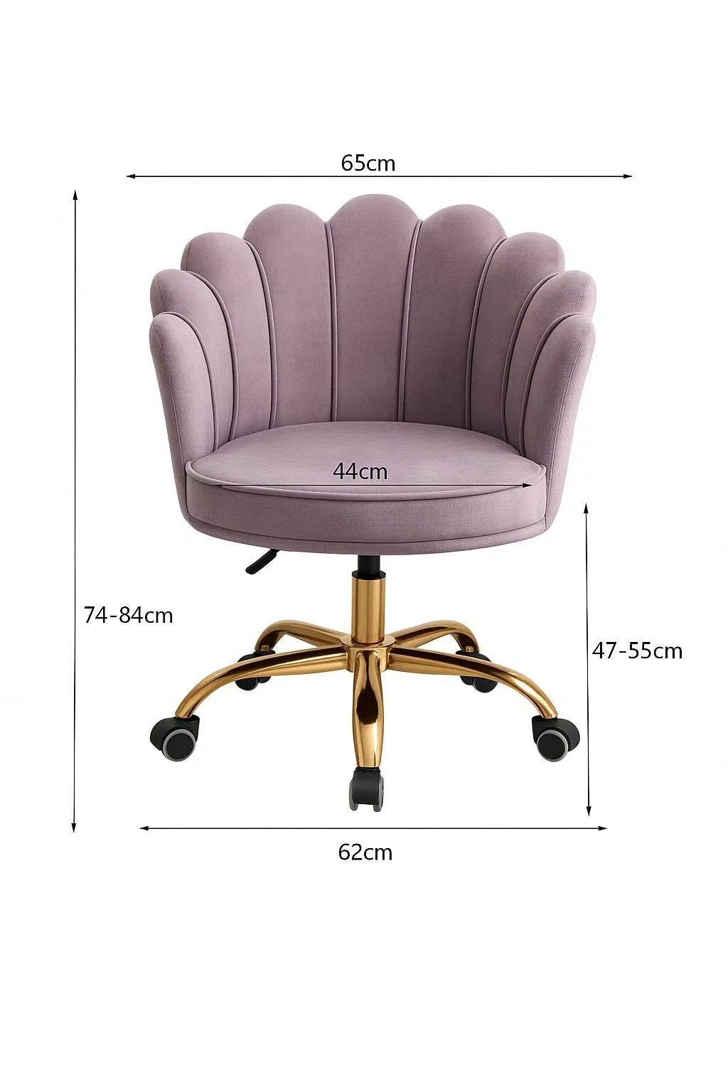 Velvet Schelp Bureaustoel Paars met Goudkleurig onderstel