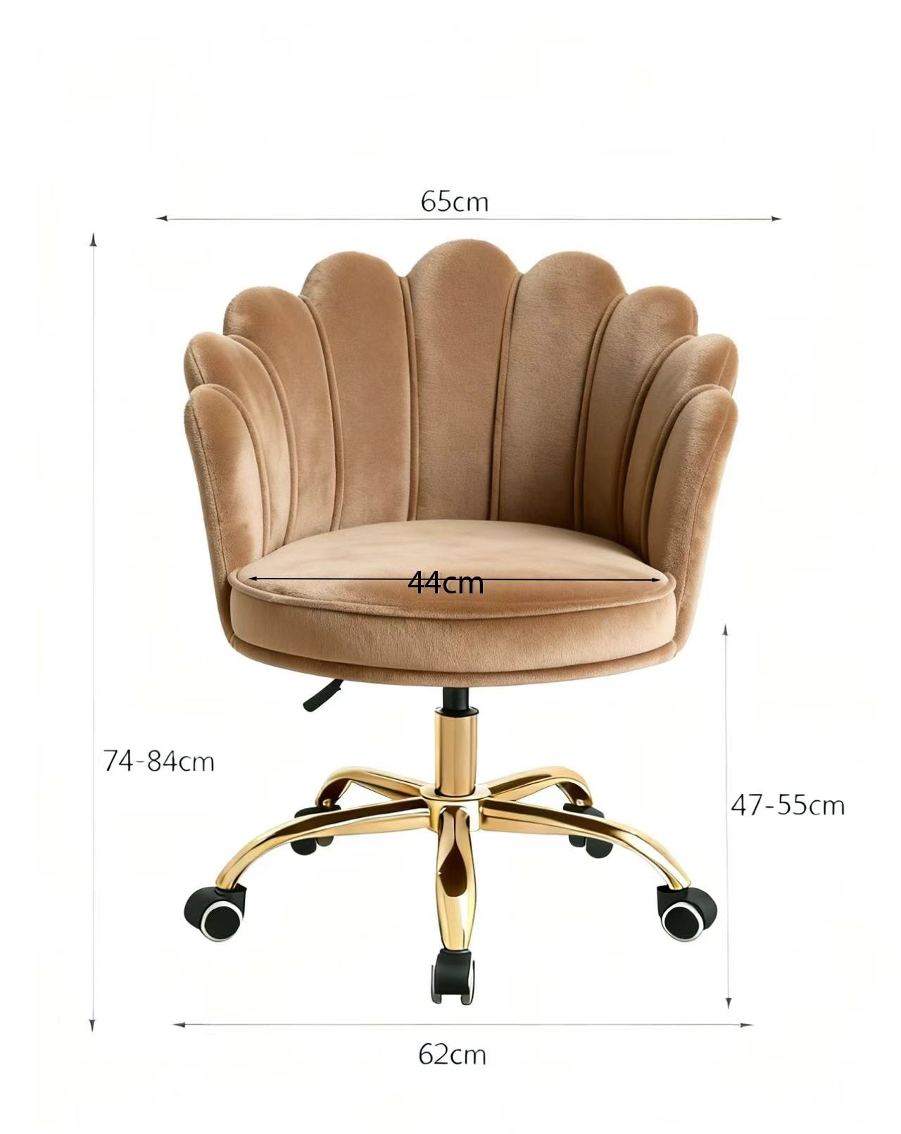 Velvet Schelp Bureaustoel Lichtbruin met Goudkleurig onderstel