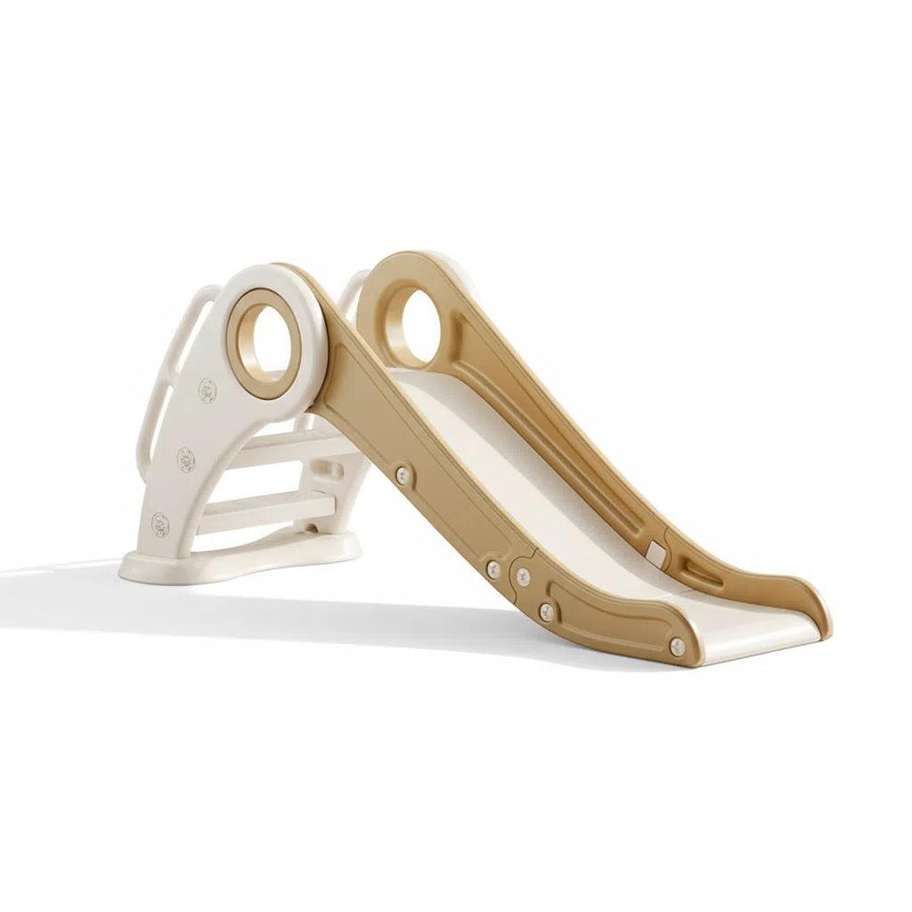 Wit/beige inklapbare glijbaan peuter voor binnen en buiten, duurzaam kunststof, compact en veilig