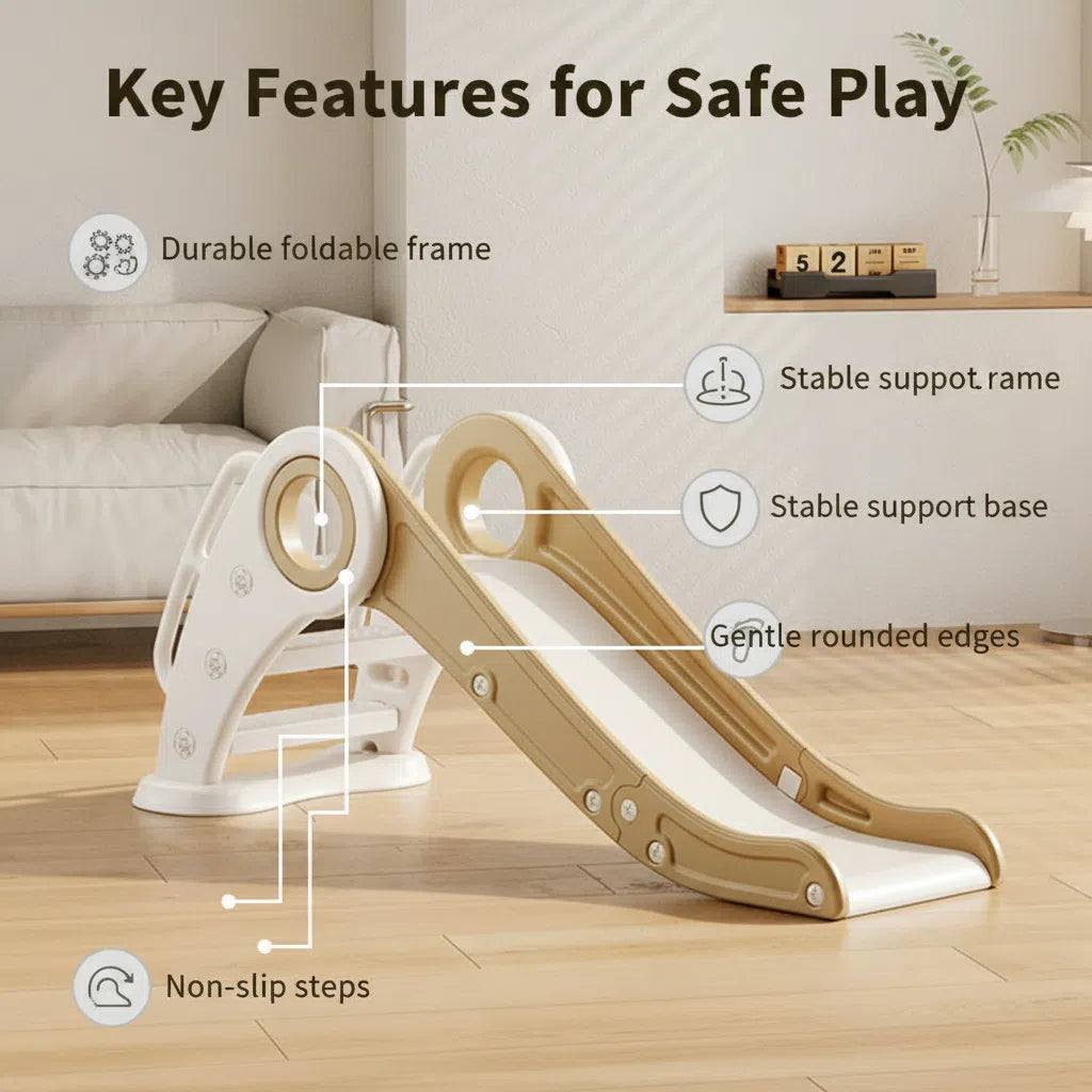 Inklapbare Glijbaan Peuter wit/beige voor binnen en buiten, compact en veilig spelen voor kinderen 1-5 jaar