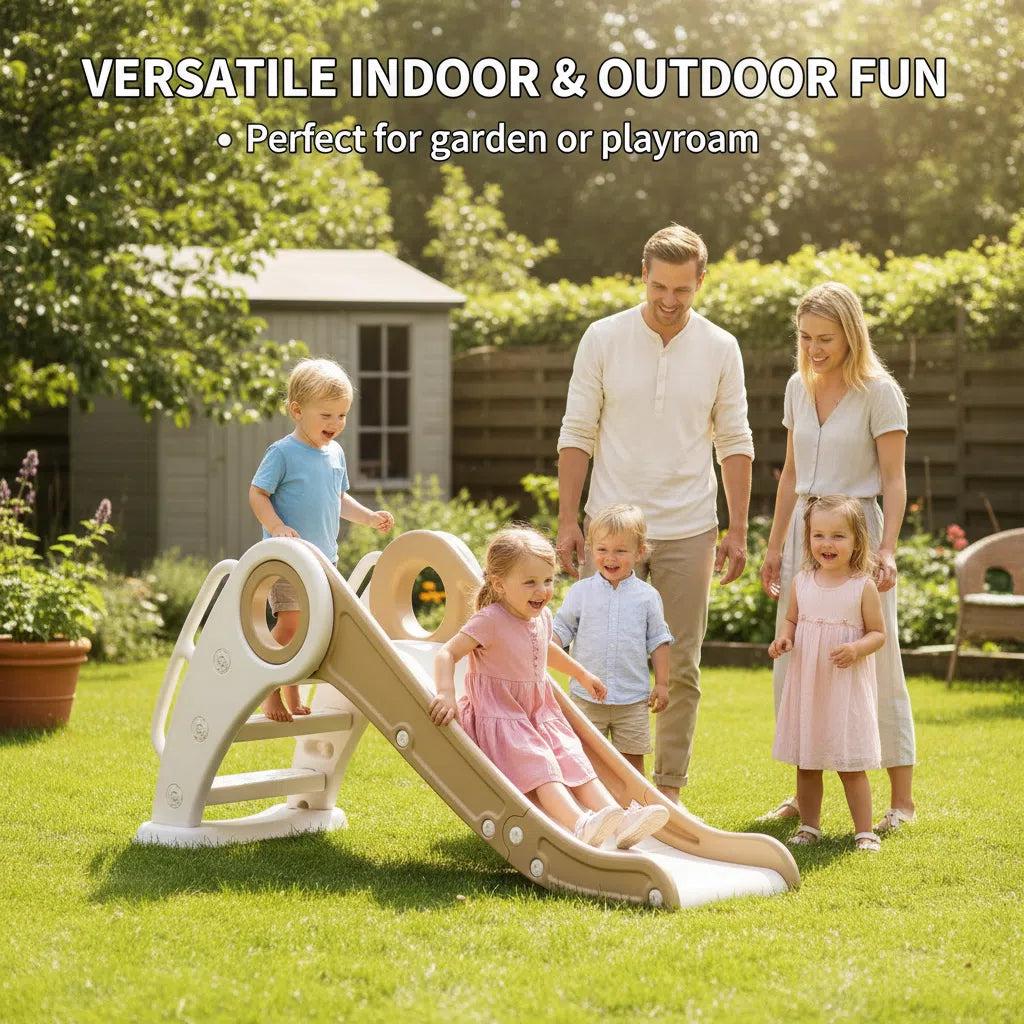Glijbaan Peuter inklapbare wit/beige kunststof glijbaan voor binnen en buiten met antislip treden