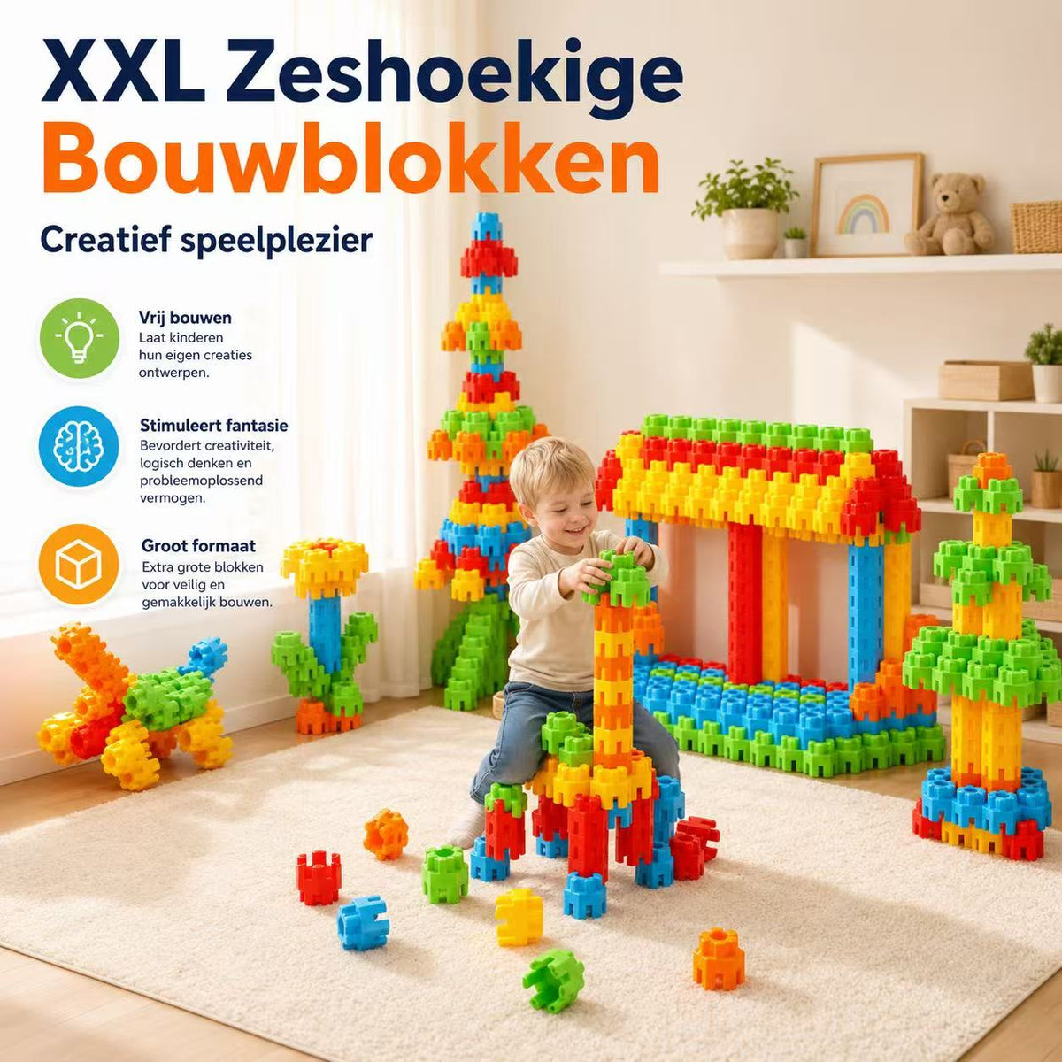 Groot Constructiespeelgoed Hexagon - 50 stuks | Russle