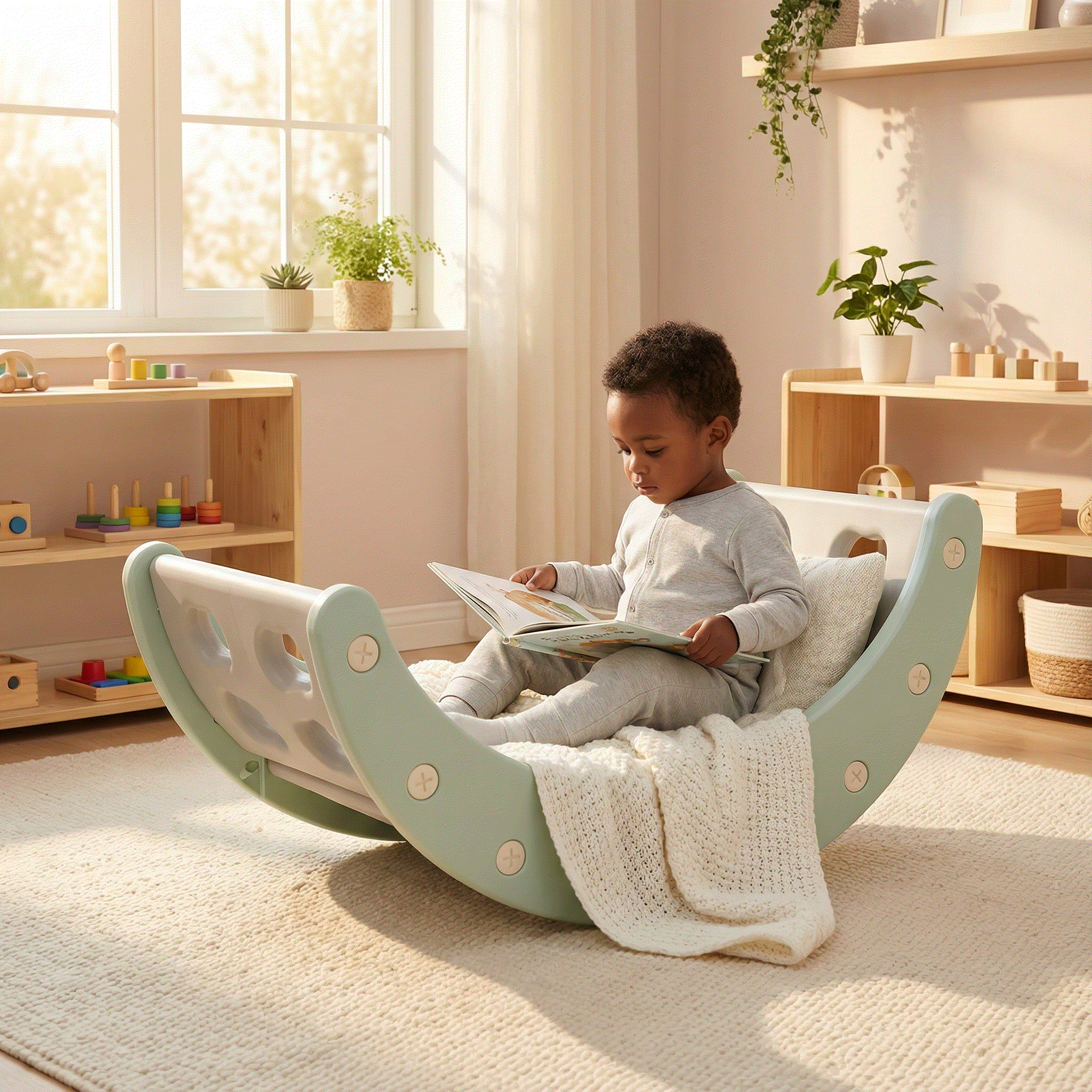Montessori 4 in 1 speeltoestel mint groen voor kinderen met glijbaan en klimgedeelte