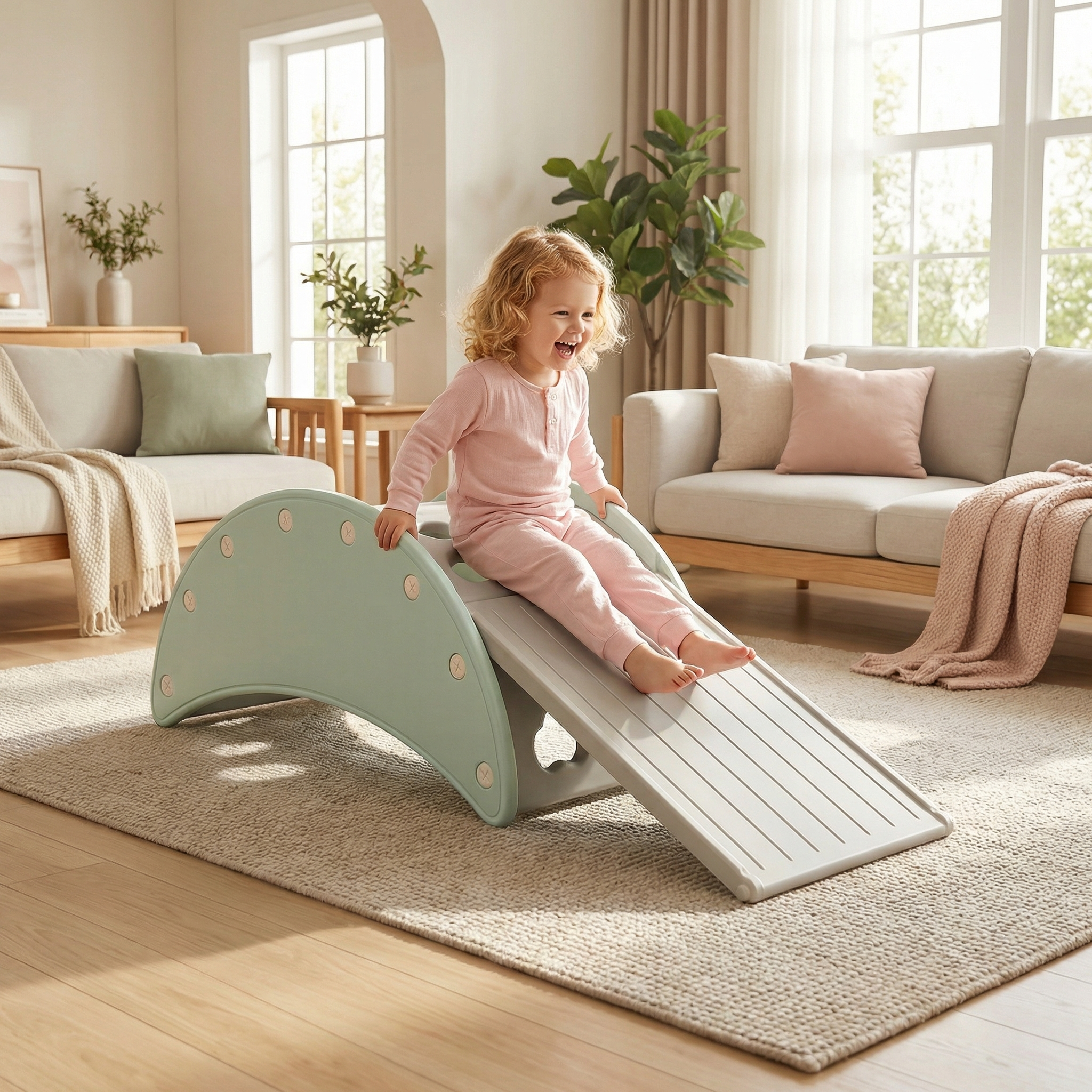 Montessori 4 in 1 speeltoestel mint groen met glijbaan en klimgedeelte voor peuters