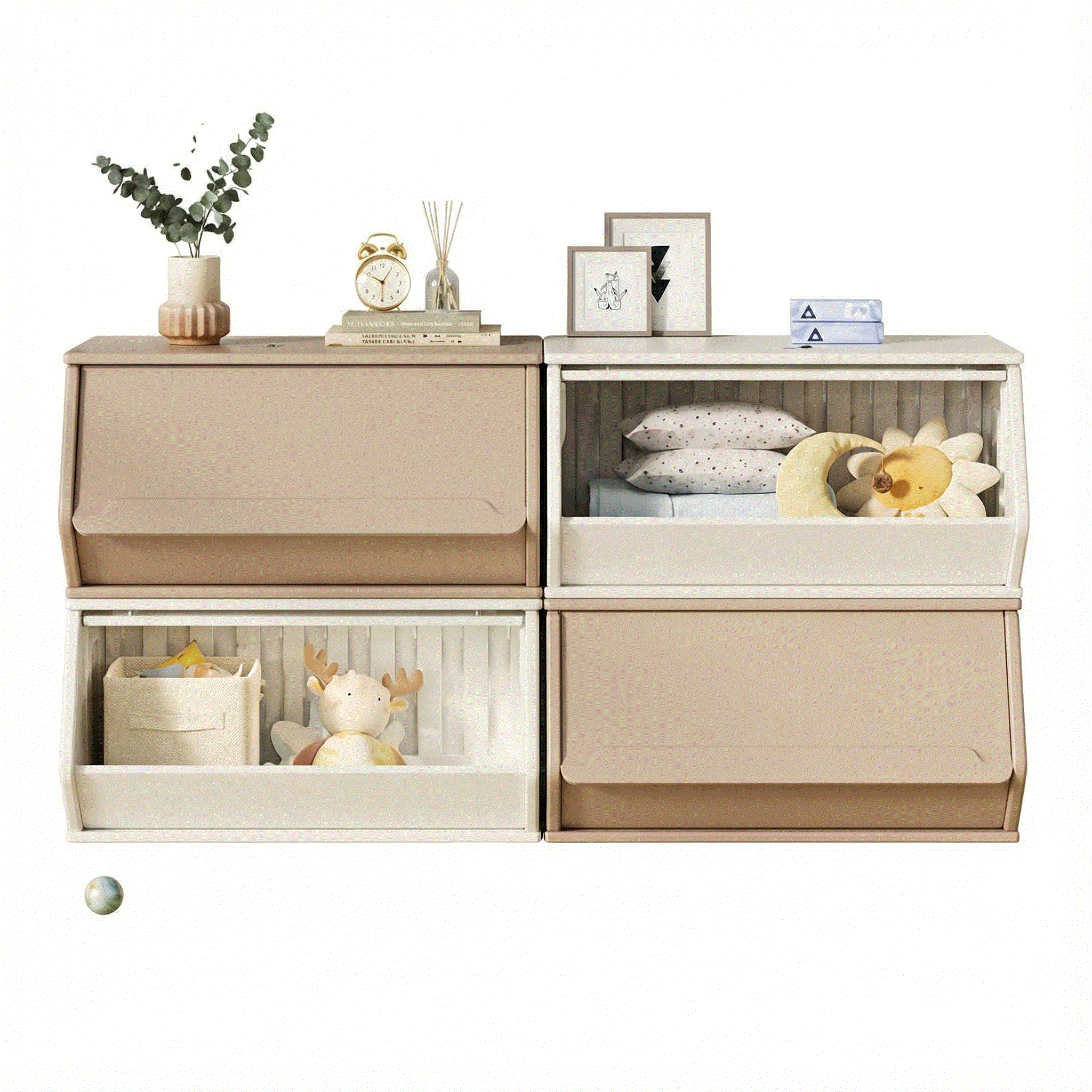Opberg Combinatie Beige XL duurzame kunststof opbergbakken beige wit stapelbaar speelkamer