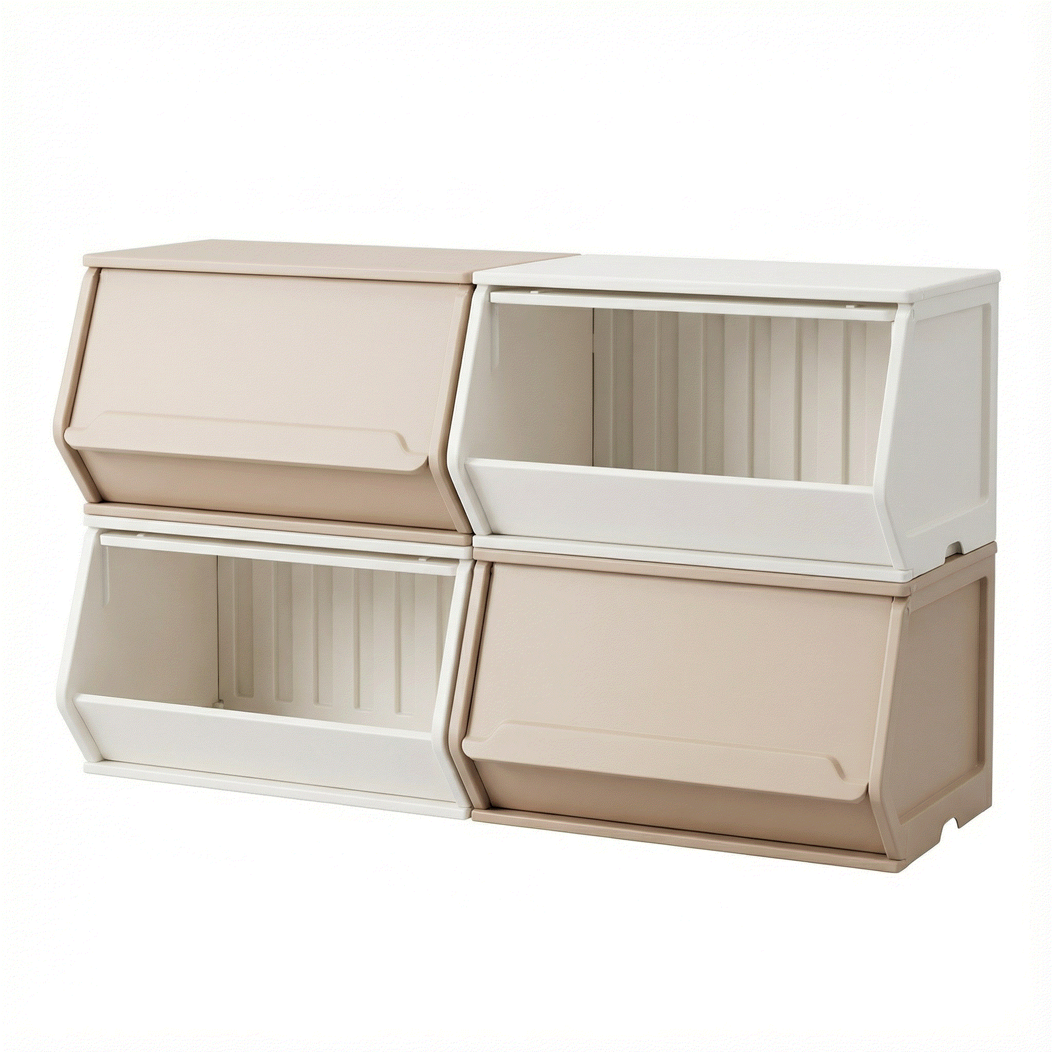 Opberg Combinatie Beige XL stevige stapelbare opbergbakken beige en wit voor speelgoed en boeken