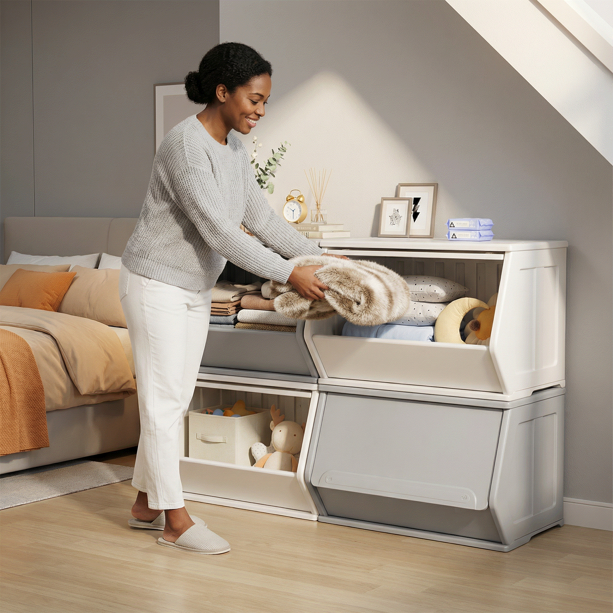 Opberg Combinatie Grijs XL duurzame grijs-witte opbergkasten voor speelkamer