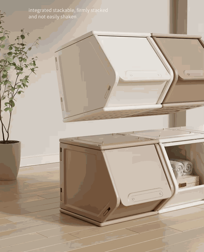 Opberg Combinatie Beige XL met beige en witte bakken voor speelgoed en boeken in kinderkamer