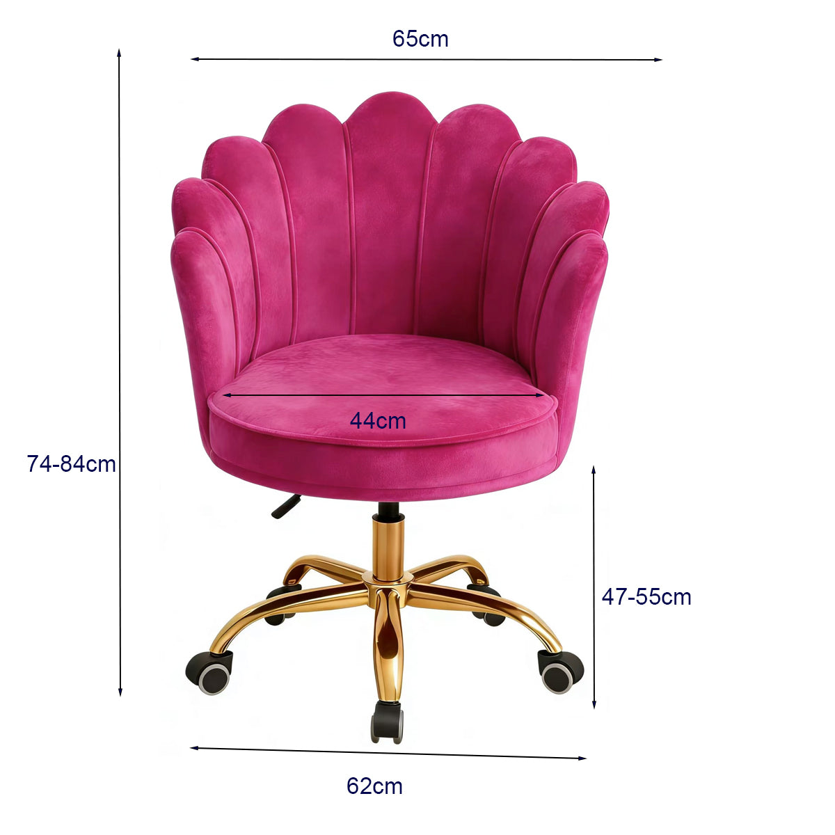 Velvet Schelp Bureaustoel Fuchsia met Goudkleurig onderstel