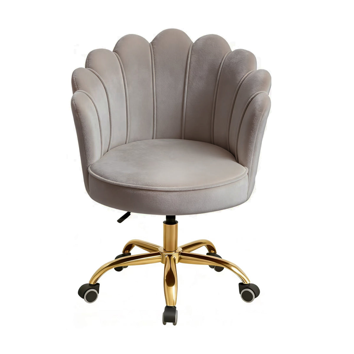 Velvet Schelp Bureaustoel Zand met Goudkleurig onderstel