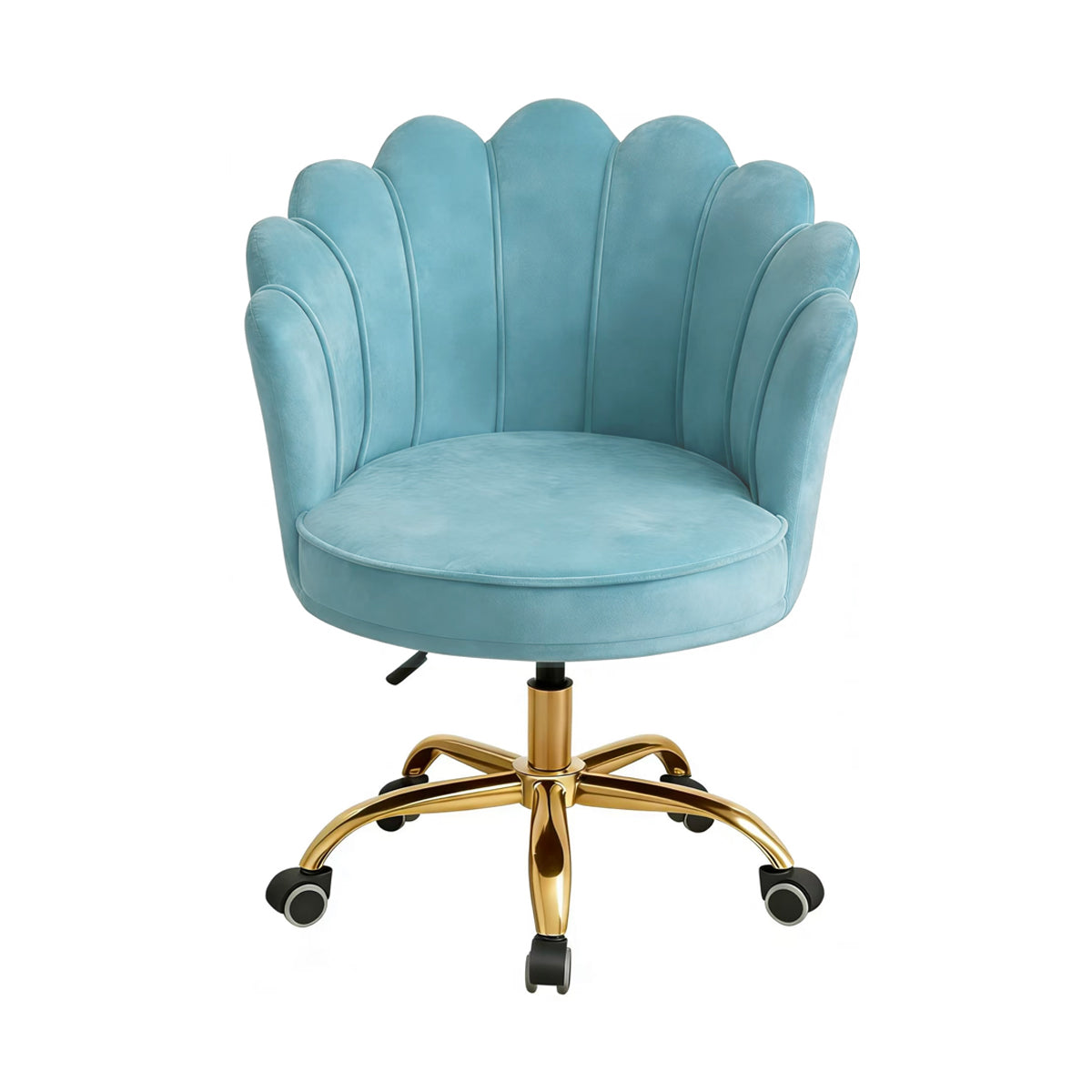 Velvet Schelp Bureaustoel Lichtblauw met Goudkleurig onderstel