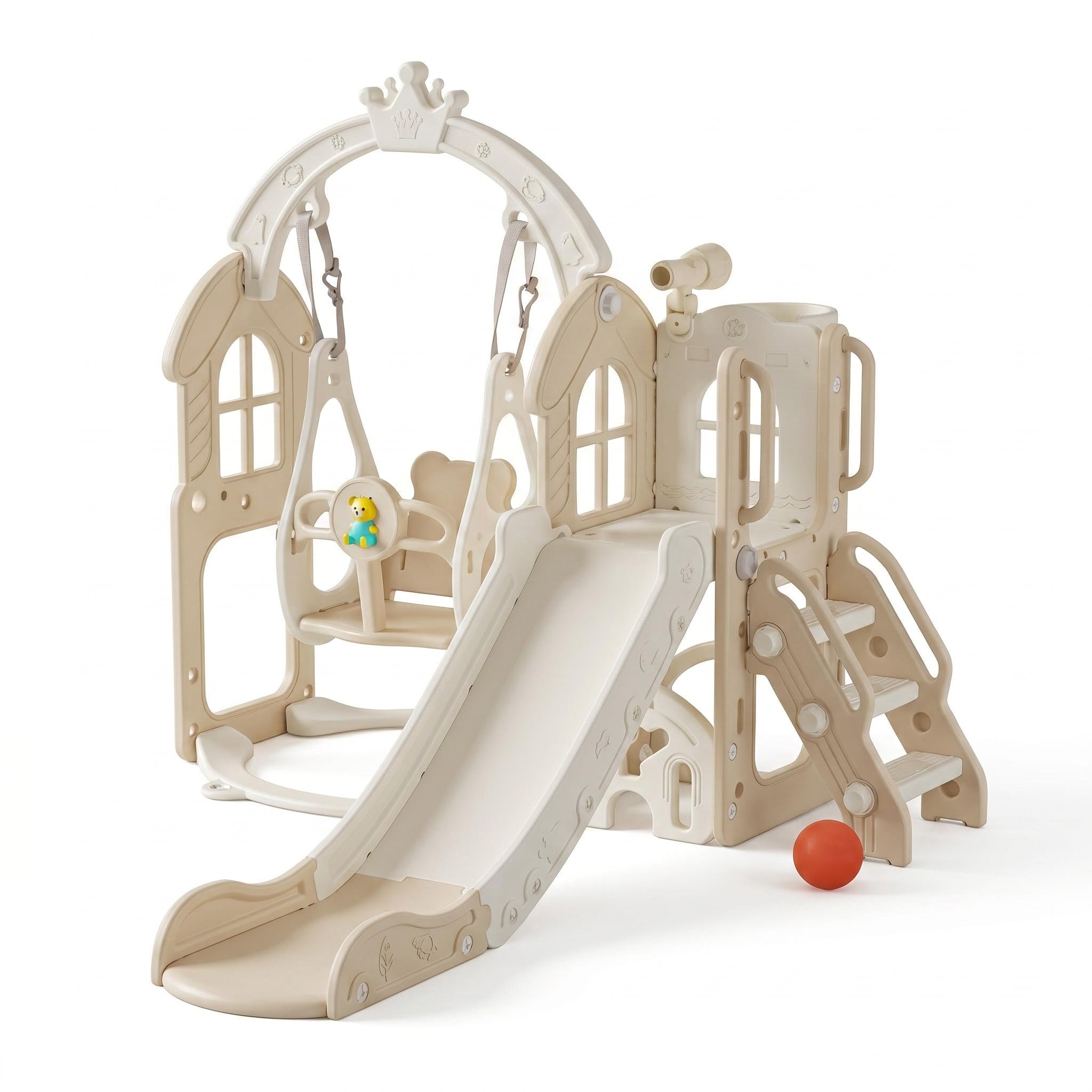 Speeltoestel Toren Natural Beige met Glijbaan en Schommel | Russle