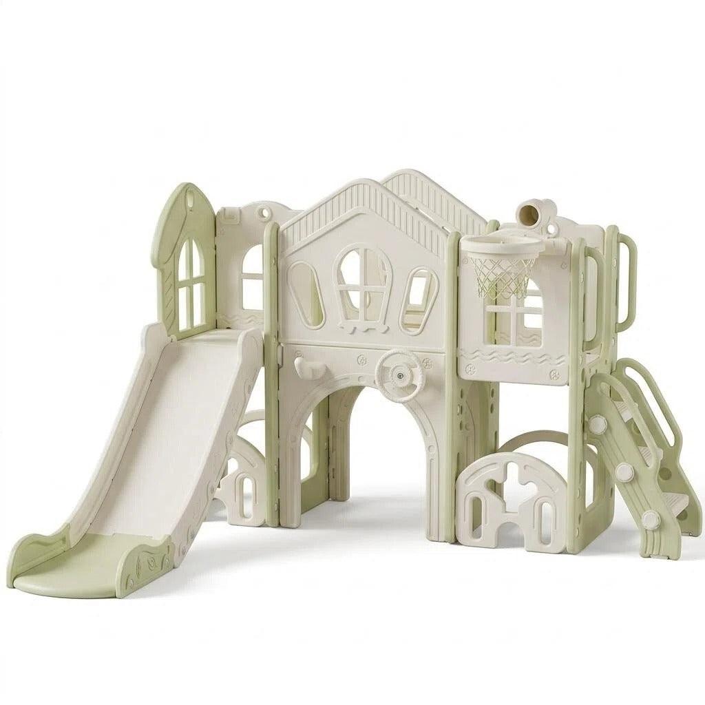 Russle Speeltoestel Toren XL Natural met Glijbaan en Basket met glijbaan en loopbrug voor kinderen binnen en buiten