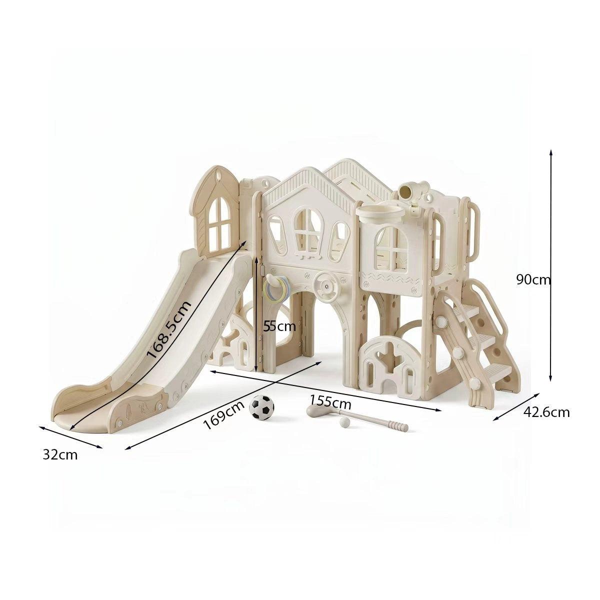 Speeltoestel Toren Natural Beige XL met glijbaan, loopbrug en verrekijker voor binnen en buitengebruik