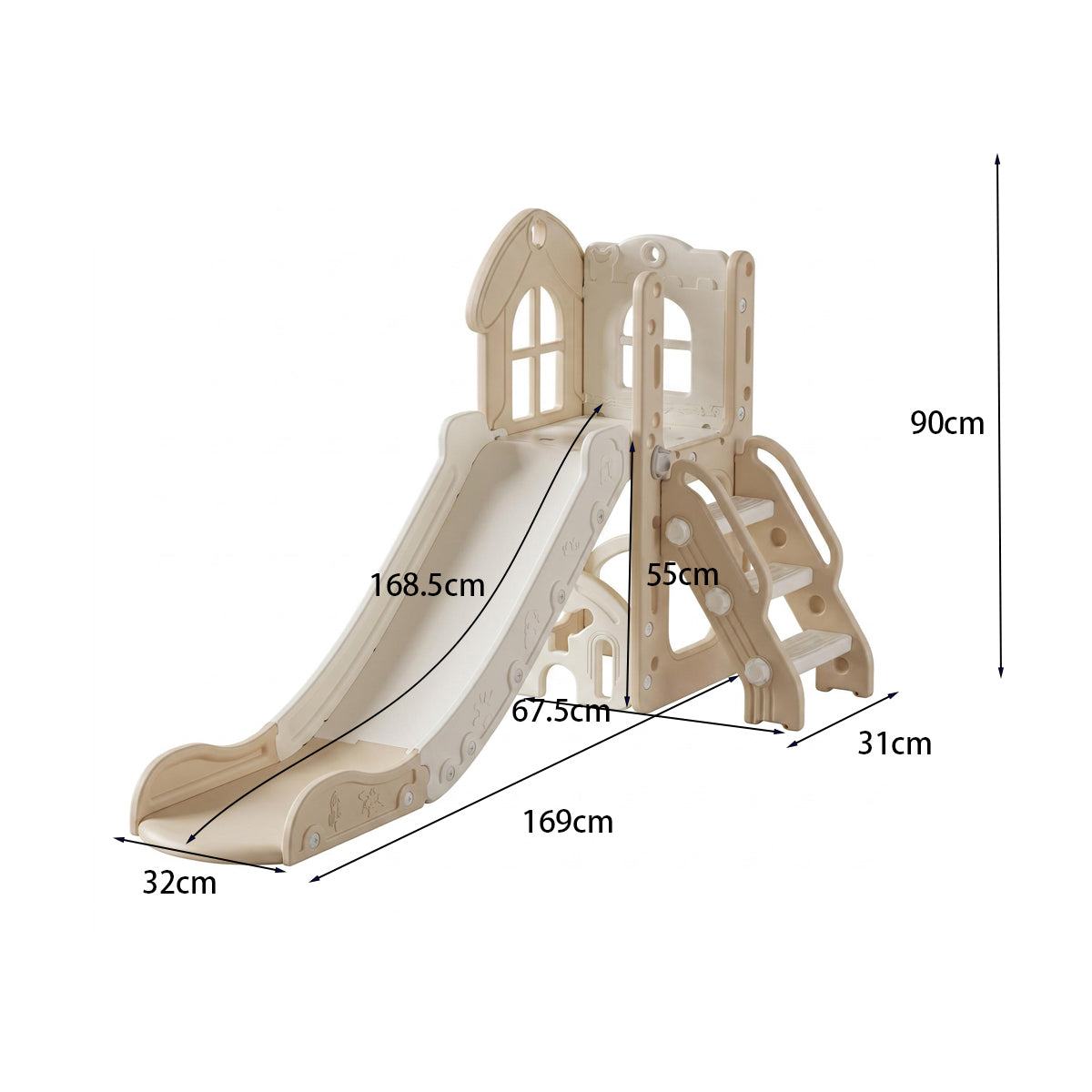 Speeltoestel Toren Natural Beige met glijbaan voor binnen en buiten, geschikt voor kinderen 1-5 jaar