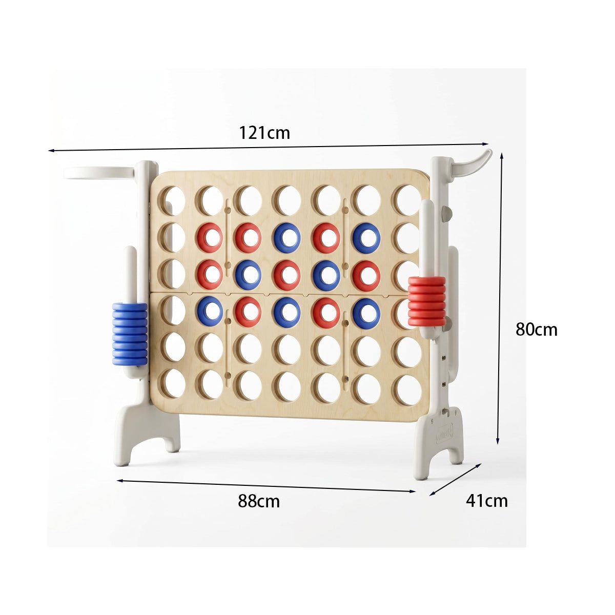 Montessori XXL 4 op een Rij strategiespel met groot houten speelbord en rode en blauwe speelstenen