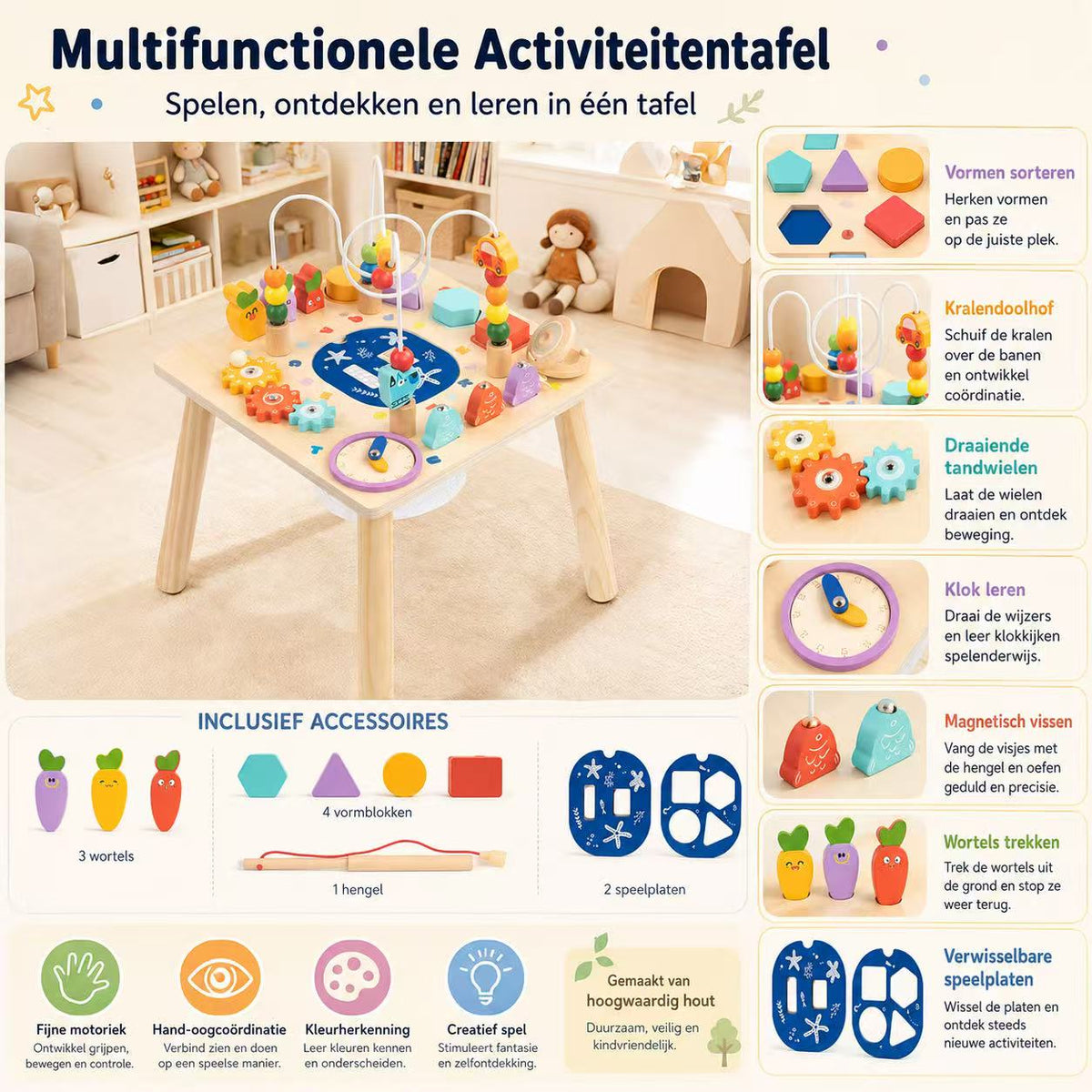Houten Activiteitentafel met Klokje | Russle