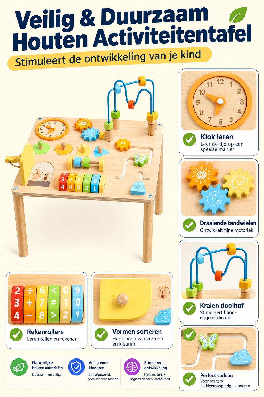 Houten Activiteitentafel met Rekenhulp | Russle