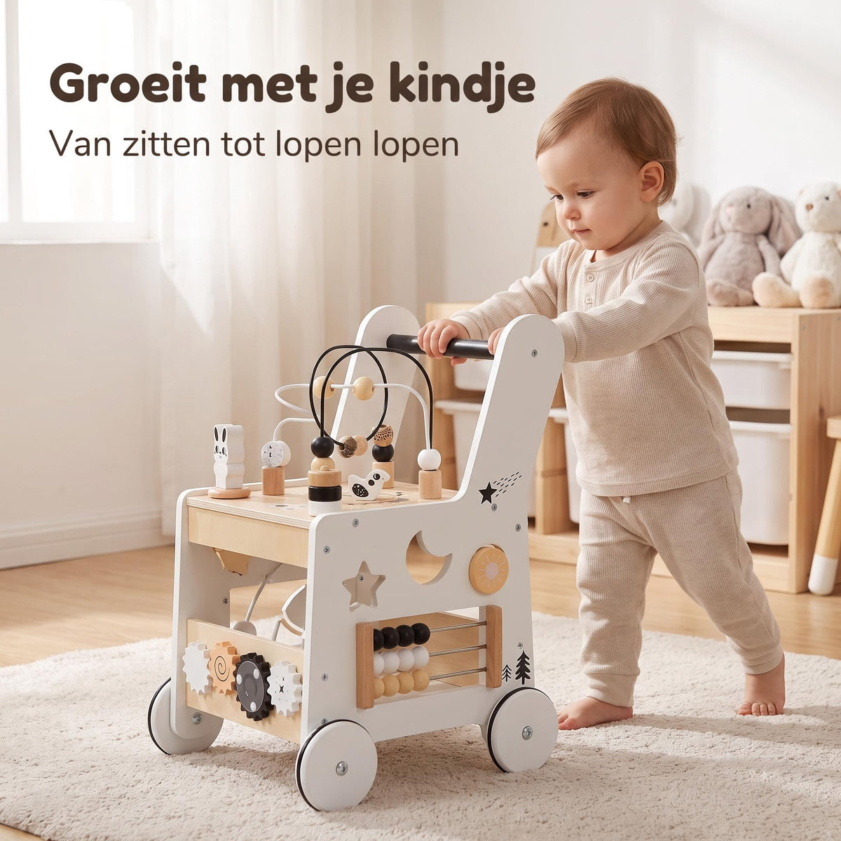 Houten Loopwagen - Trainer - Zwart/Wit | Russle