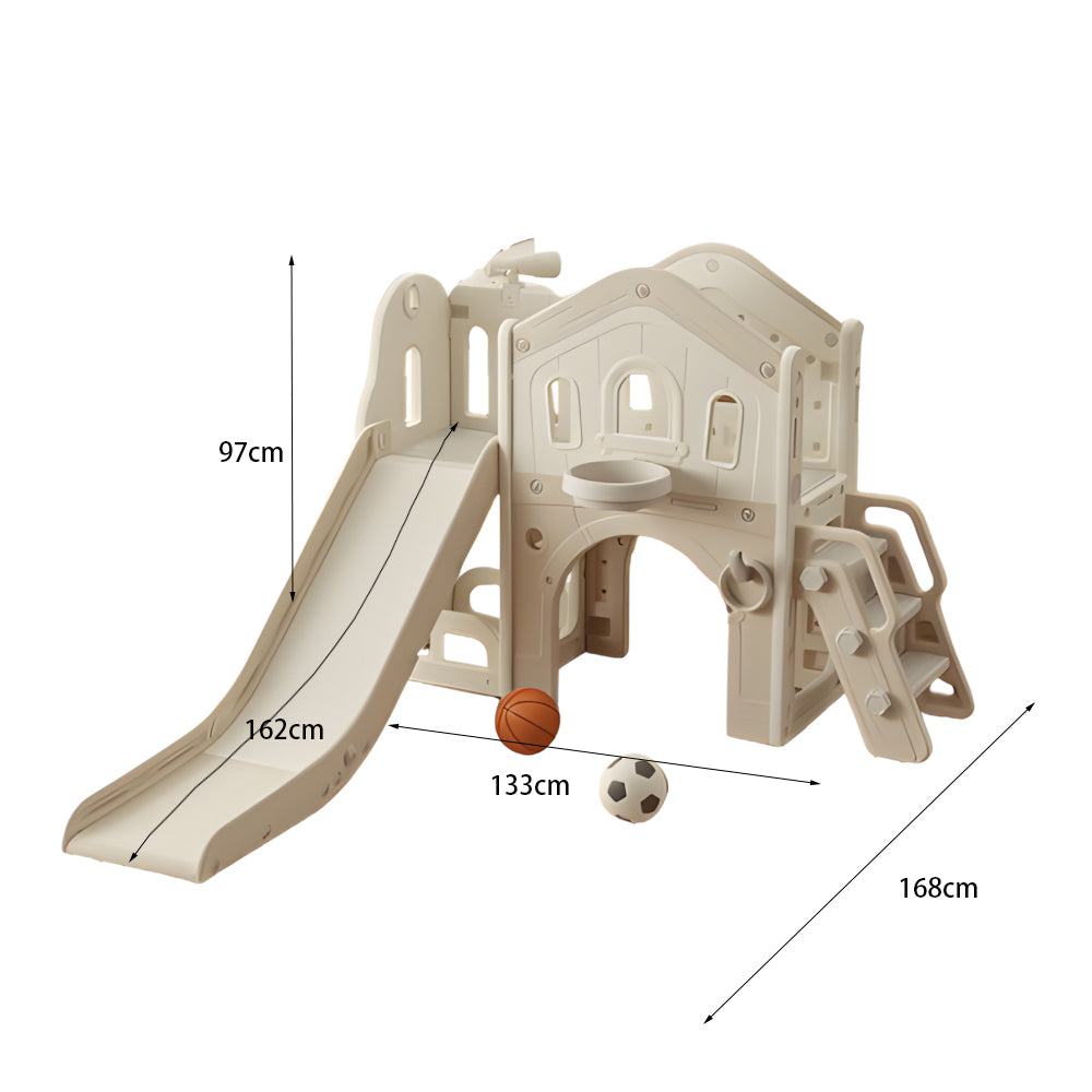 Speeltoestel Toren 3 in 1 beige glijbaan kinderspeeltoestel voor binnen en buiten
