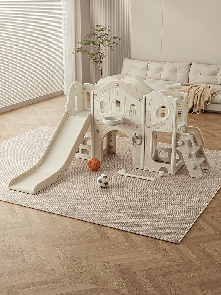 Beige crème Russle Speeltoestel Toren luxe met glijbaan en loopbrug voor kinderen van 2-5 jaar binnen en buiten
