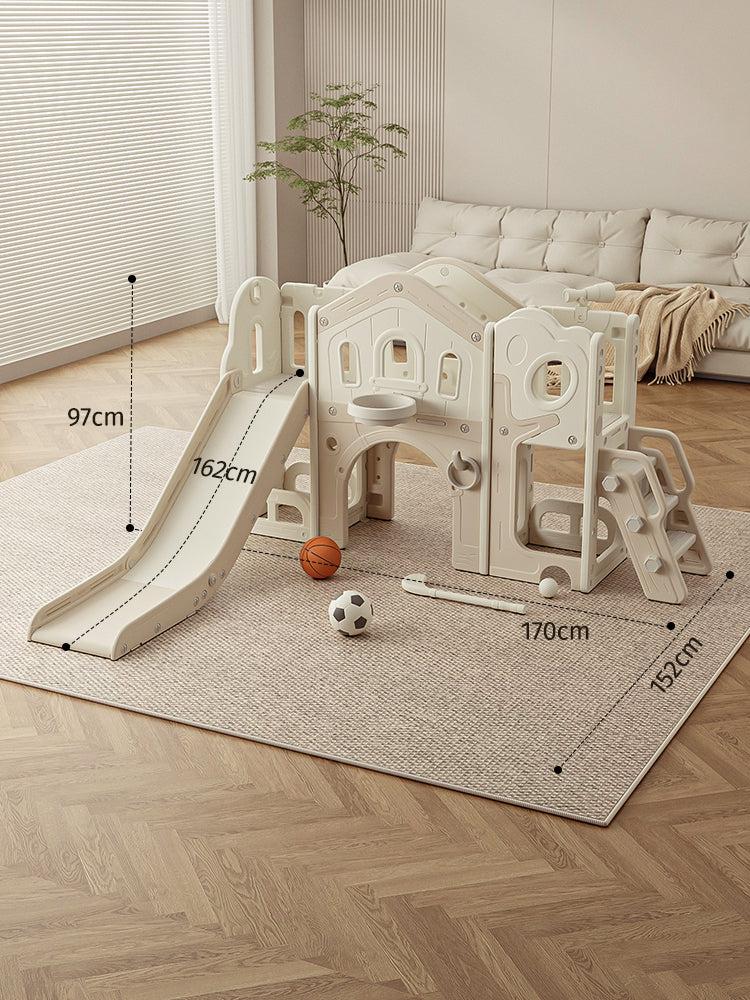 Beige/crème Russle Speeltoestel Toren Luxe Nature met glijbaan en loopbrug voor kinderen van 2-5 jaar, geschikt voor binnen en buiten spelen