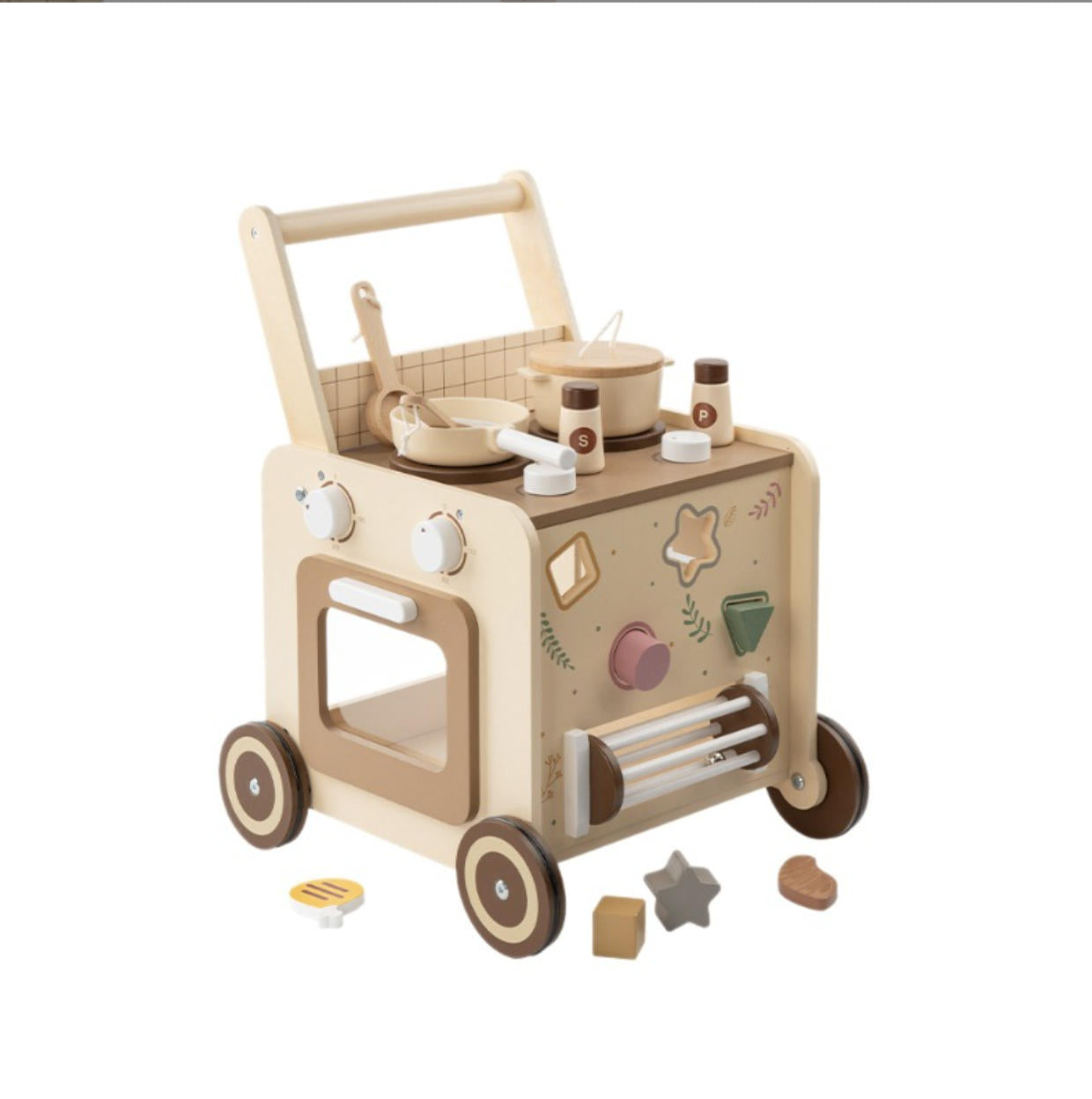 Loopwagen-Trainer Hout met keukentje en vormpjes