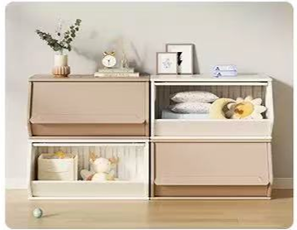 Opberg Combinatie Beige XL stapelbare opbergbakken in beige en wit voor speelgoed en boeken