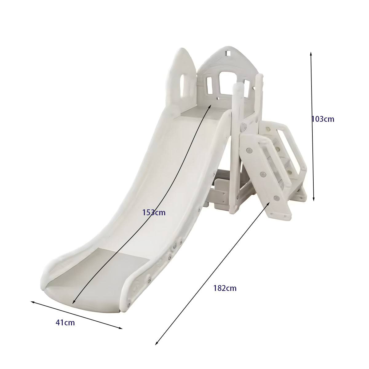 Speeltoestel Toren Huis grijs wit met glijbaan en antislip treden voor kinderen tot 5 jaar