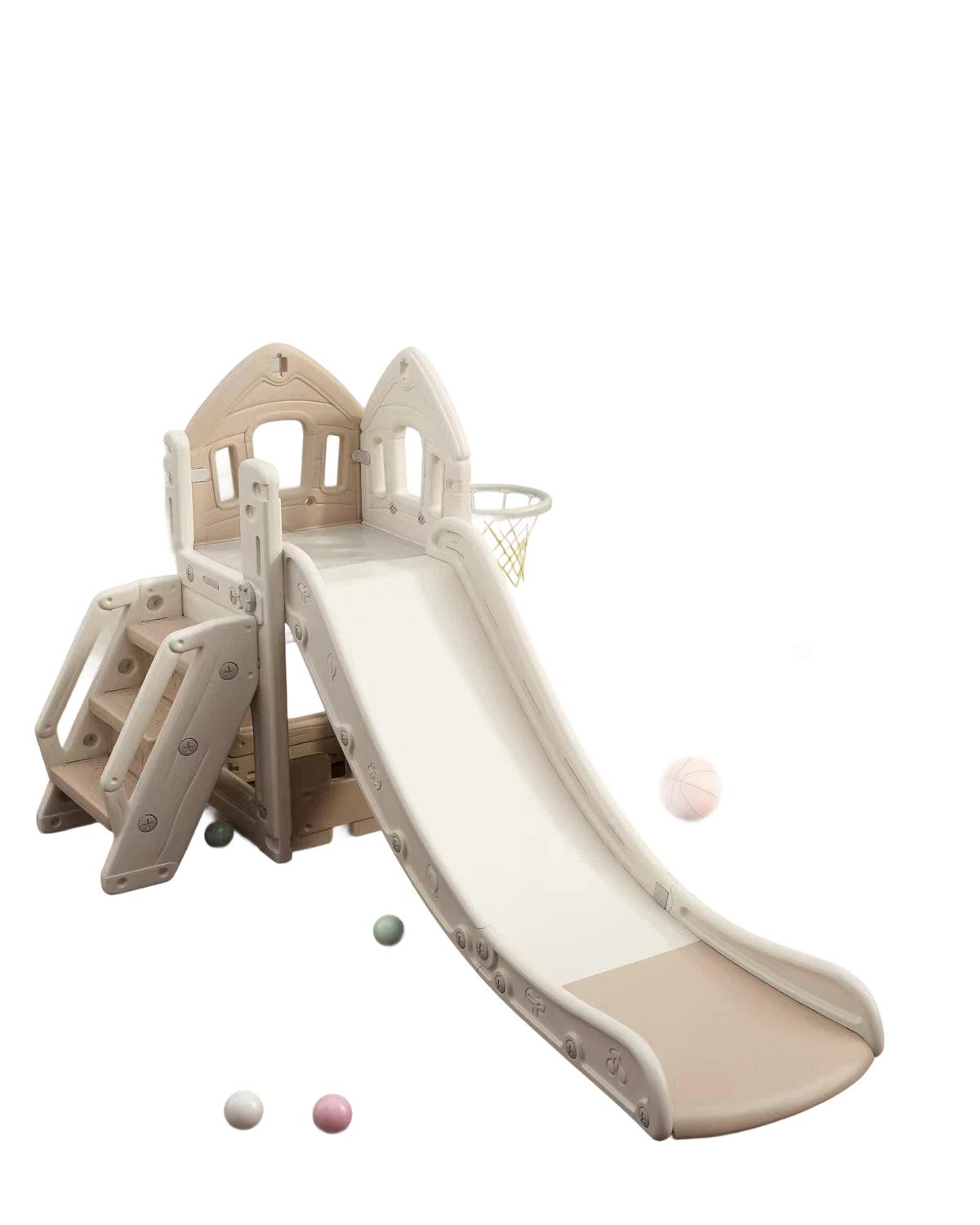 Creme beige Speeltoestel Toren Huis met glijbaan voor kinderen binnen en buitengebruik