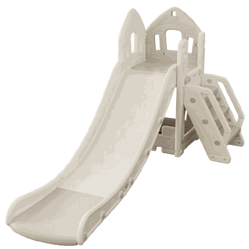 Grijs/wit speeltoestel toren huis met glijbaan voor kinderen van 1-5 jaar, duurzaam kunststof