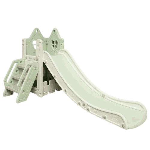 Speeltoestel Toren Huis mint groen kunststof glijbaan en trap voor kinderen binnen en buiten